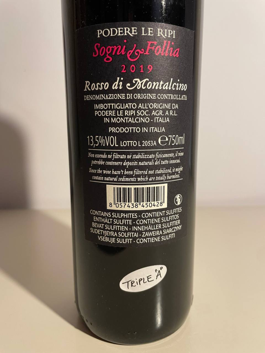 PODERE LE RIPI-SOGNI E FOLLIA ROSSO DI MONTALCINO  2019