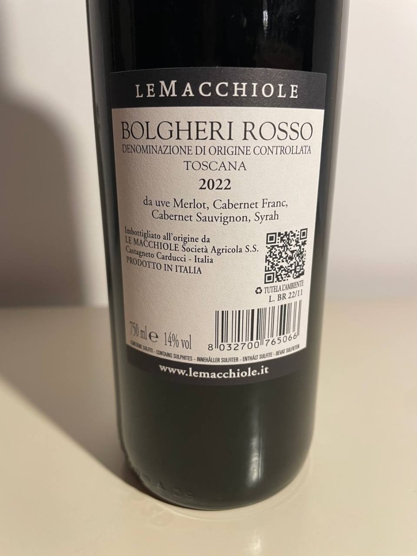 LE MACCHIOLE-BOLGHERI ROSSO 2022